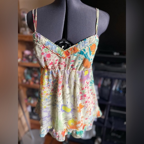 Esprit Yellow Spaghetti Strap Tank Top Flowy Flower Blouse Used - Picture 2 of 12